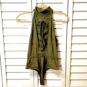 TOBI Suede Sleeveless Bodysuit Size Small Olive Green